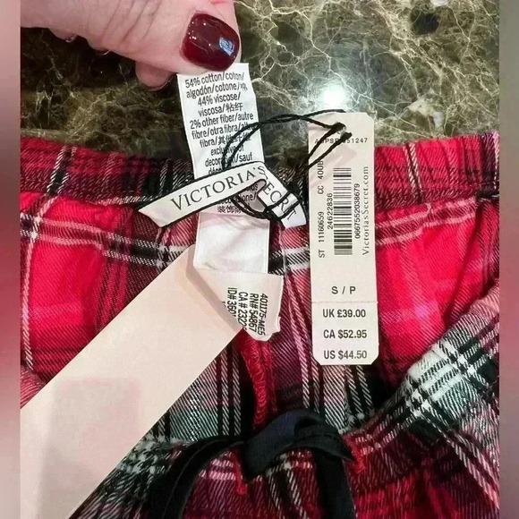 NWT Victoria Secret Red Plaid Pajama Pants-Drawstring-Pockets Size Small - Picture 6 of 8